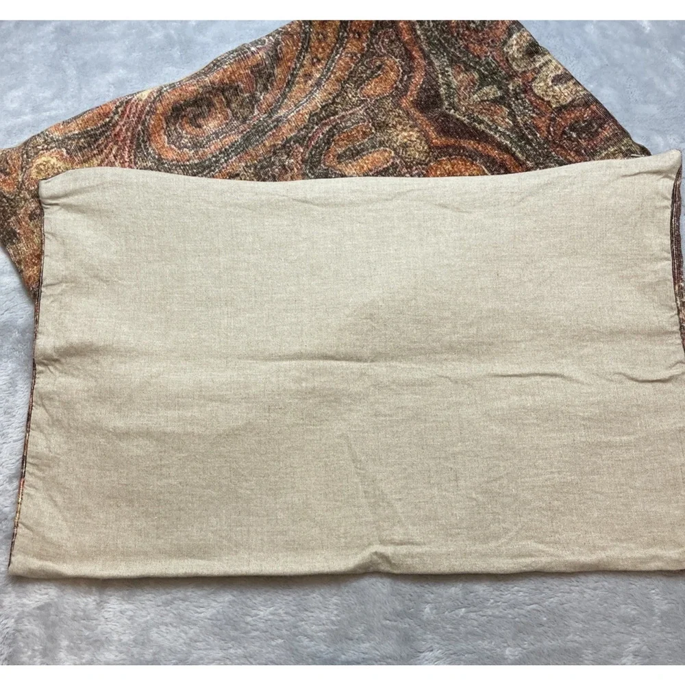 2 Pottery Barn Lumbar Pillow Covers Rust Brown Chenille‎ Digital Print 16